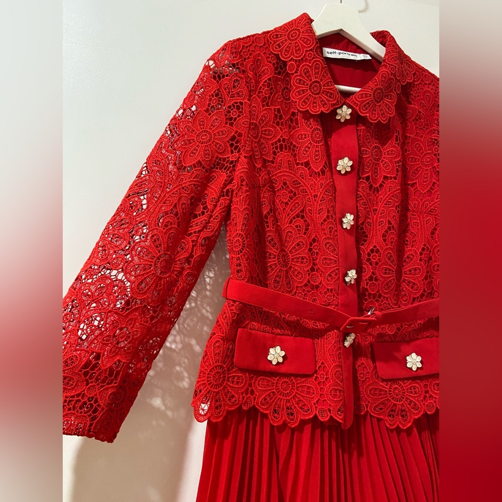 SELF-PORTRAIT Crystal Embellished Guipure Lace Minidress - Sz 8 - Picture 4 of 16